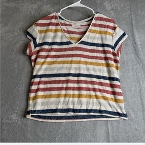 Madewell T Shirt Womens S Stripe Skyline V Neck Granola Retro Hippie Knit Cotton